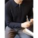 Pure Spring And Autumn New American Style Pine Pattern Half-Zip Knitted Polo Shirt Men's Basic Retro Long Sleeve T-Shirt_viptrois.com