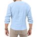 Men's Clothing men's spring and summer large size casual tropical cotton and linen deep v neck solid color large size long sleeved T shirt shirt_viptrois.com
