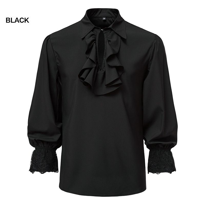 Man's clothing Men's long-sleeved shirt Steampunk ruffled medieval Halloween costume_viptrois.com