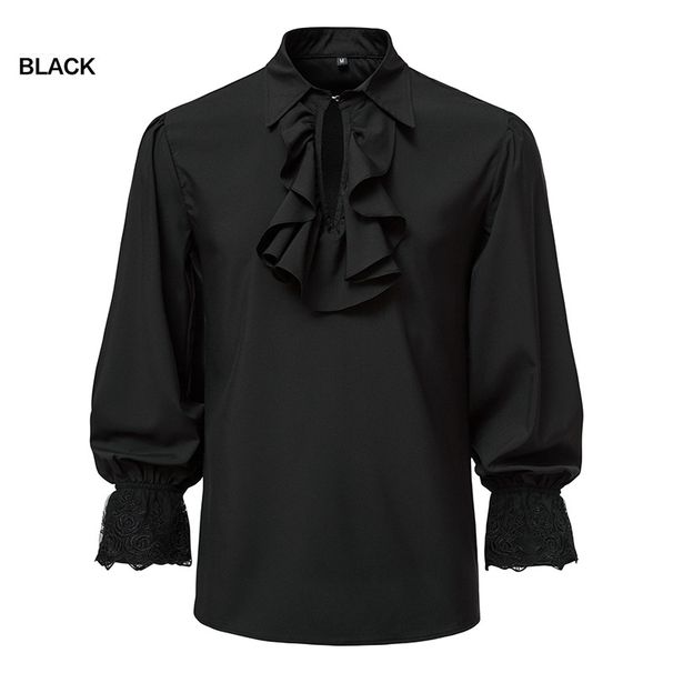 Man's clothing Men's long-sleeved shirt Steampunk ruffled medieval Halloween costume_viptrois.com