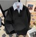 Men's Layered Collar Sweatshirt – Streetwear Mock Shirt Pullover With Contrast Stitching (Black/Grey, S-3XL)_viptrois.com