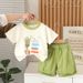 2025 New Summer Children's Short Sleeved Boys' Stylish Mathematics Giraffe Top And Shorts Two Piece Set, Trendy_viptrois.com