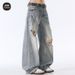 Men's Clothing Lightning Pattern Ripped Spring And Summer Design Straight Wide Leg Pants Jeans For Men_viptrois.com