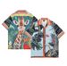 Men's Clothing Vintage Oil Painting Retro Baman Print Shirt Men's Trendy Hong Kong Style Couple Short Sleeved Lazy Shirt Women_viptrois.com