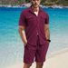 Men's Solid Color Pocket Shirt Short Sleeved Shorts Two Piece Suit_viptrois.com