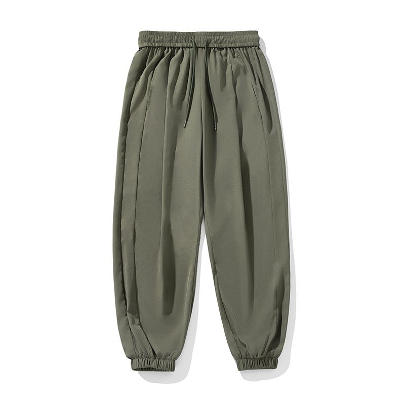 Men's Clothing Silk Leggings For Men Spring And Summer Casual Pants With Pleated Design And Side Stitching, Trendy Brand Loose Sports Trousers_viptrois.com