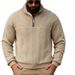 Men's Textured Jacquard Half-Zip Sweatshirt - Heavyweight Stand Collar Pullover With Unique Geometric Pattern, Relaxed Fit For Fall/Winter_viptrois.com