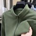 Men's Reversible Zip-Up Fleece Jacket - Stand Collar Winter Pullover, Casual Solid Color Loungewear, Relaxed Fit Thermal Innerwear_viptrois.com