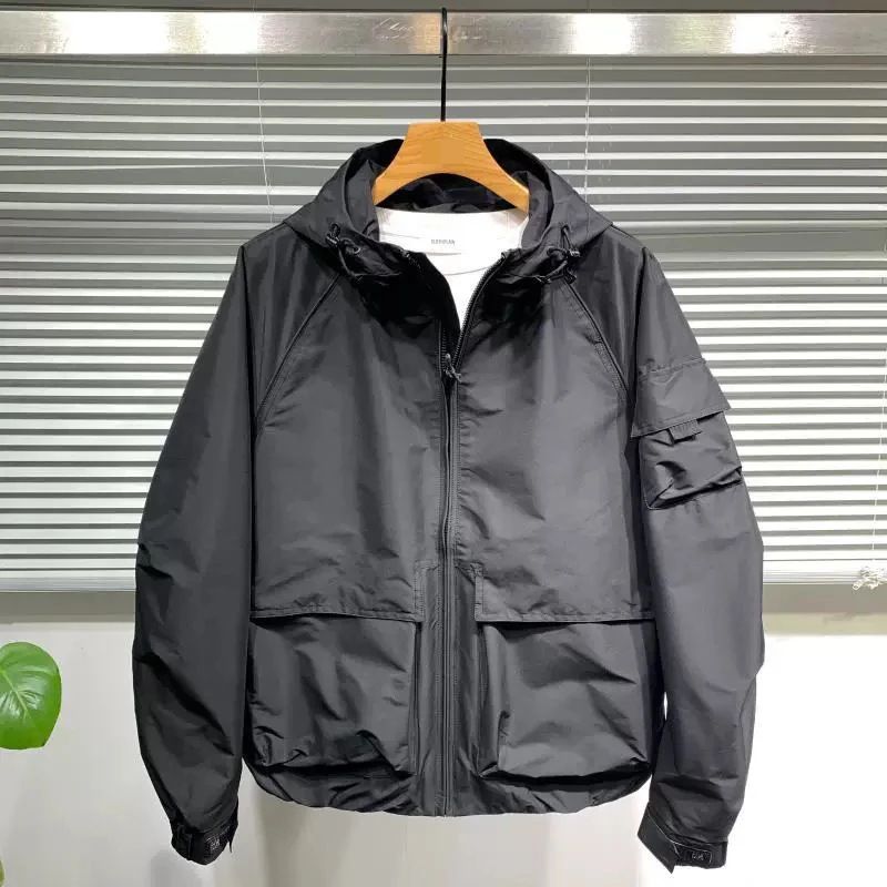 Men's Clothing Spring New Hooded Jacket Men's Workwear Large Pocket Solid Color Jacket Casual Loose Outdoor Jacket_viptrois.com