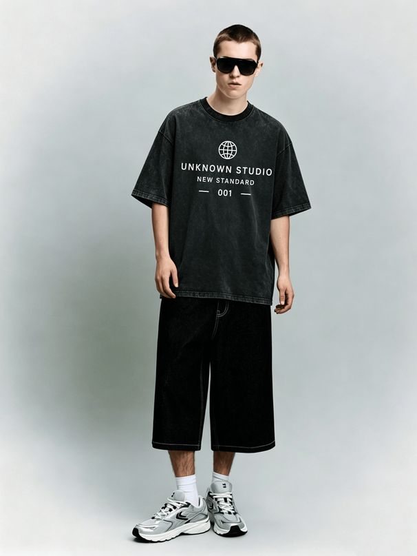 Heavyweight Washed Oversized Unknown Studio Globe Graphic T-Shirt Men's Streetwear Tee_viptrois.com