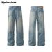 Men's Clothing Retro Washed Cat Whisker Clean Fit Straight Wide Leg Jeans Trendy Men And Women Loose Casual Trousers_viptrois.com