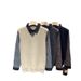 "Men's Diamond Jacquard Crew Neck Sweater - Autumn Knit Pullover, Black/Apricot, Textured Casual Wear For Cool Weather"_viptrois.com