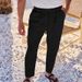 Men's Clothing Fashion Solid Color Casual Linen Straight Trousers_viptrois.com