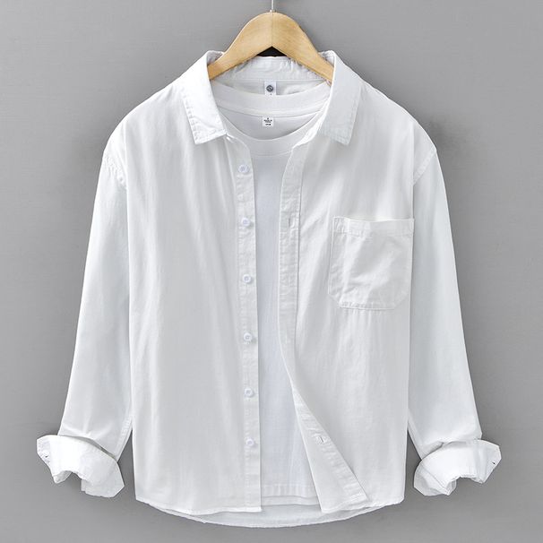 Spring Pure Cotton Simple And Versatile Men's Long Sleeved Shirt Casual Loose Men's Fresh Solid Color Youth Shirt_viptrois.com