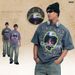 American Style 300g Washed Distressed T-shirt With Lawfoo Trendy Print Design, Short Sleeves_viptrois.com