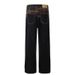 Men's Clothing Dark Plaid Patchwork Jeans Loose High End Casual Straight Pants_viptrois.com
