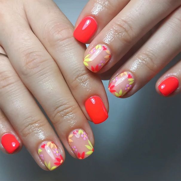 Fresh fashion short bright face wearing square armor multicolor flower simple pattern nail art patch Europe and the United States foreign trade 24 pie_viptrois.com