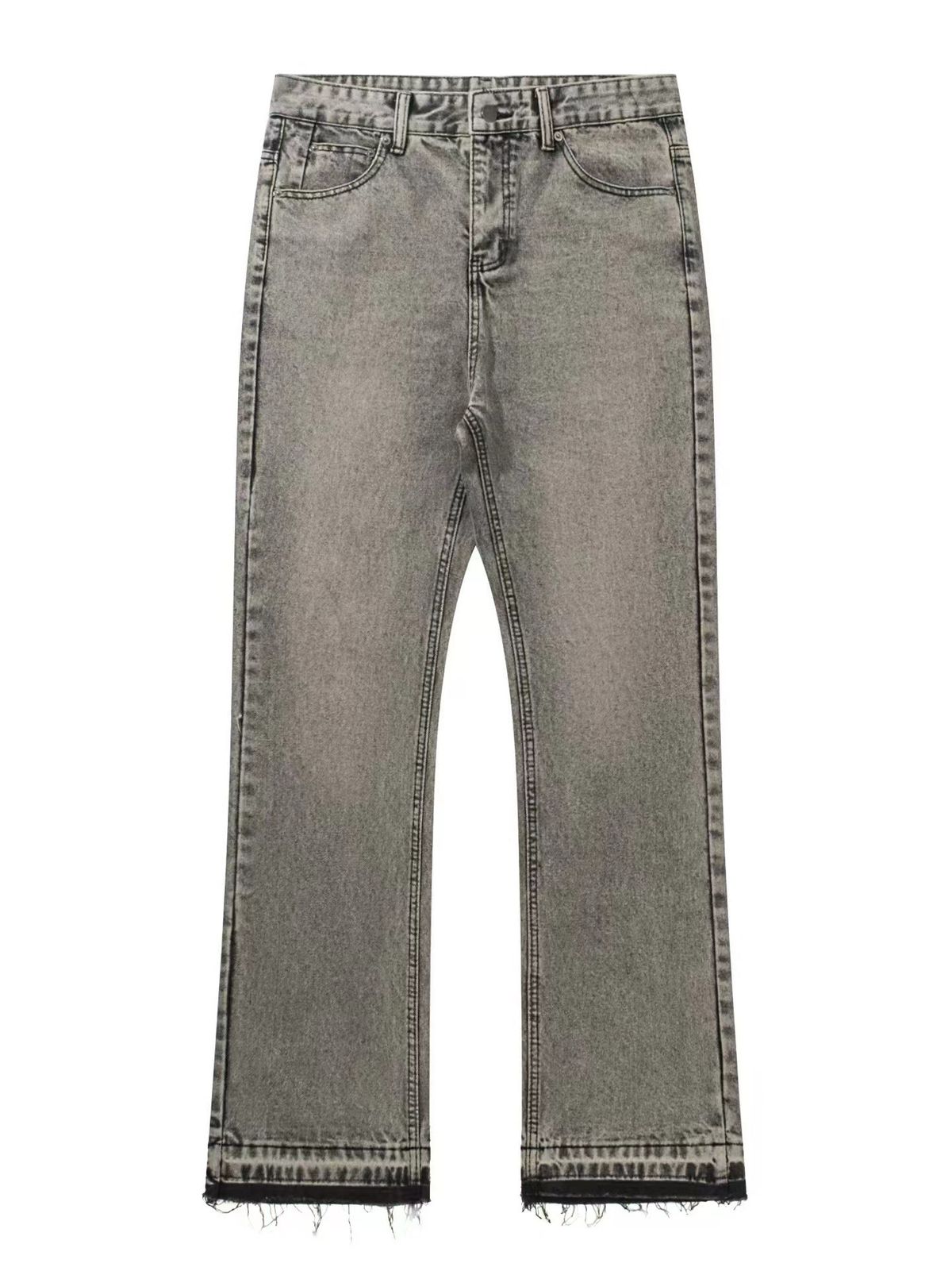 Men's Clothing Version Of The Washed Hem Tassel Slightly Flared Grey Jeans Retro High Street Vibe Style Men's Trend_viptrois.com