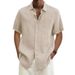 Men's Clothing New Men's Short Sleeved Shirt Cotton Lapel With Pockets Solid Color Loose Large Version Men's Shirt_viptrois.com