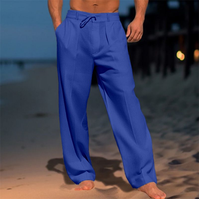 Men's Clothing Summer Beach Pants Front Pocket Solid Color Comfortable Breathable Casual Daily Vacation Basic Style_viptrois.com