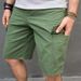 Men's Casual Distressed Denim Cargo Shorts - Mid Waist Slim Fit Stretch Cotton Army Green Streetwear_viptrois.com
