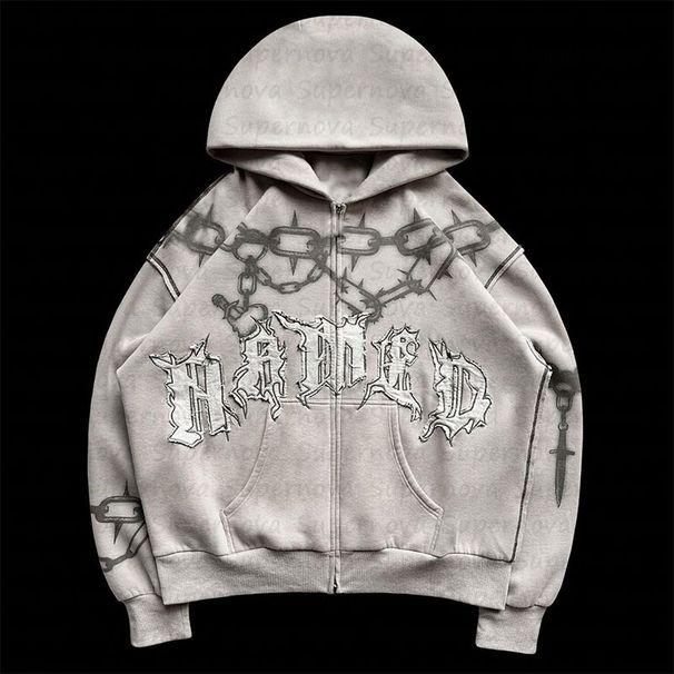Europe and the United States loose high street letters patch zip hoodie printed tide with the same cardigan jacket men and women sweater_viptrois.com
