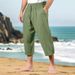 Men's Cotton Linen Pants Summer Casual Beach Trousers With Drawstring Waist Elastic Comfortable Breathable Straight Leg Lounge Pants_viptrois.com