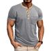 2025 Summer Men's Short Sleeved Henley Button T-shirt Color Blocked T-shirt Men's_viptrois.com
