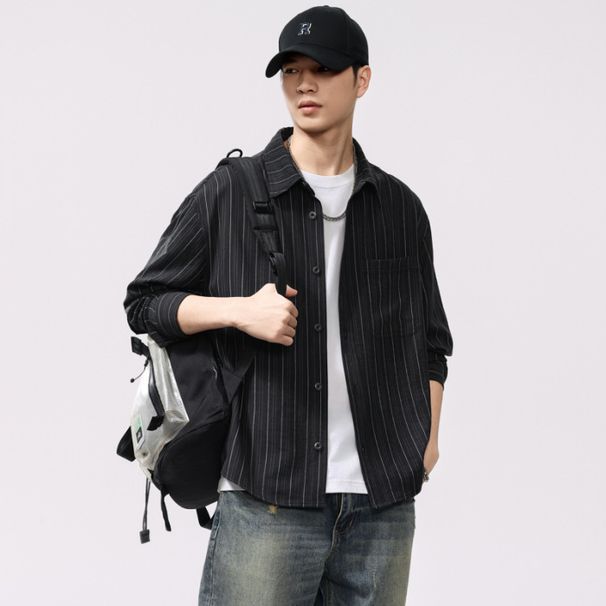 Nordmann 2025 Spring American Retro Striped Long Sleeve Men's New Loose Casual Commuter Plus Size Shirt Jacket_viptrois.com
