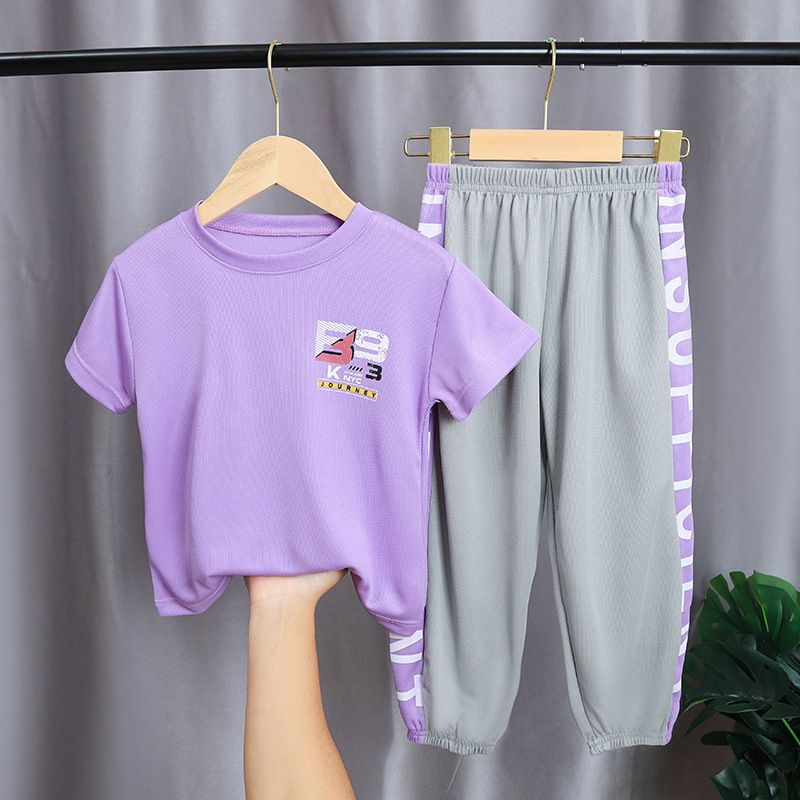 Mother & Kids children's sports suits for boys and girls students casual short-sleeved trousers quick-drying sports pants trendy children's clothing_viptrois.com