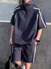 Men's Ice Silk Sun Protection Half Zip Short-Sleeved T-Shirt And Shorts Set Cool Stylish Summer Outfit Relaxed Casual Feel_viptrois.com