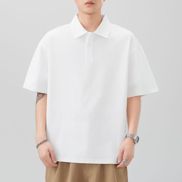 Mingge|Summer New 260g Solid Color Turn-down Collar Polo Shirt Men's Trendy Versatile Loose Casual Short Sleeve Top_viptrois.com