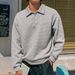 Men's Clothing Polo Shirt Solid Color Texture The United States Men's Lapel Long Sleeved Polo Shirt Tops_viptrois.com