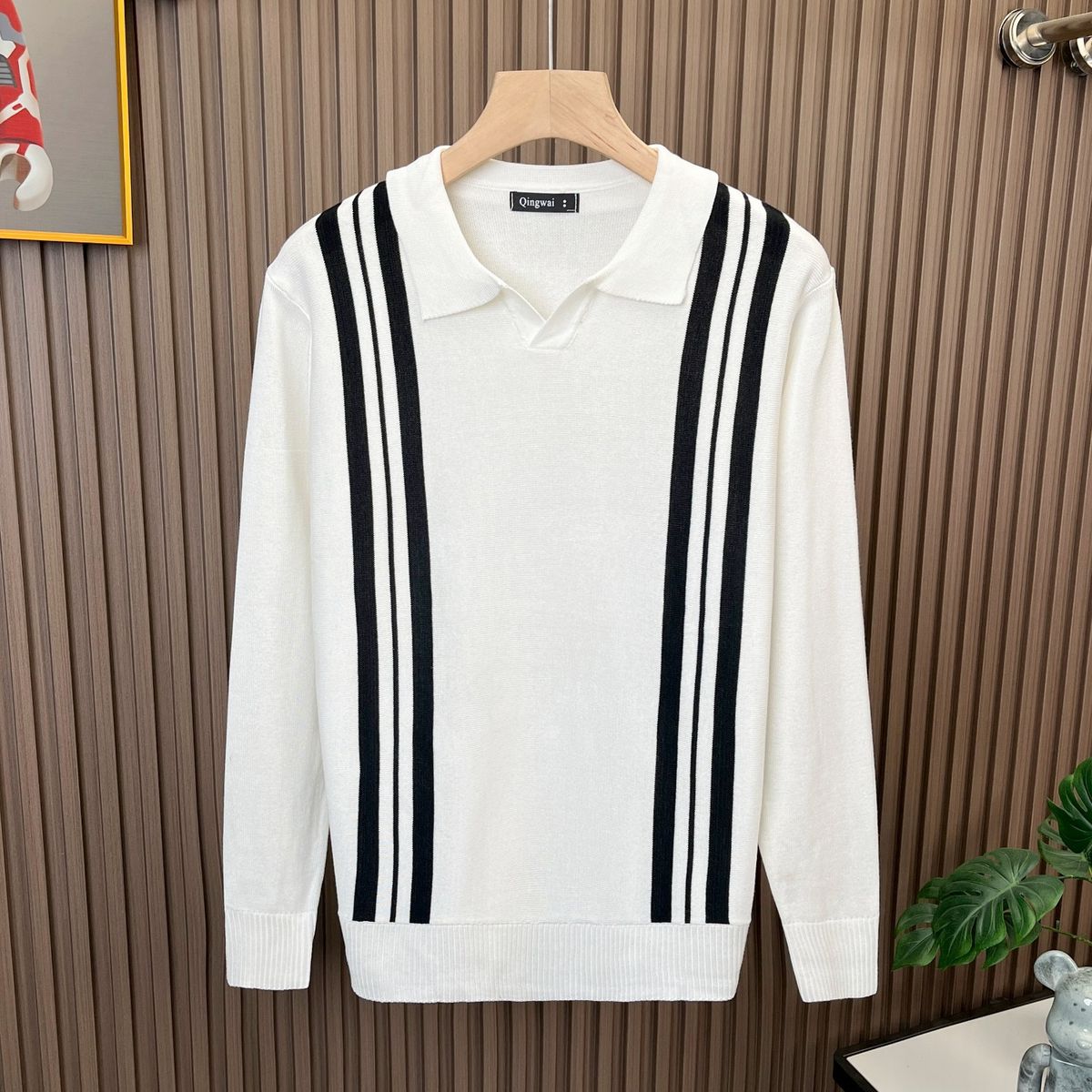 Men's British Retro Stripe Knit Polo Shirt – Slim Fit Collared Sweater For Autumn/Winter, Business Casual Style_viptrois.com