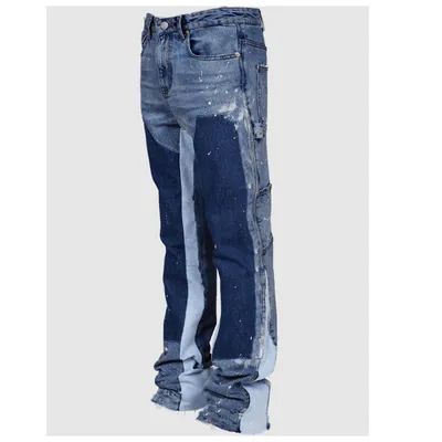Men's Clothing Men's Denim Overalls In Stock European And American Fashion Ins Workwear Cross Border Elastic Patch Denim Laminated Flared_viptrois.com