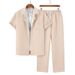 Men's 2-Piece Outfit Casual Short Sleeve Shirt & Long Pants Set - Breathable Polyester, Lightweight Summer Wear For Beach & Outdoor Activities_viptrois.com