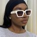 Women's Glasses Beige Nail Sunglasses Square New Retro Ins Sunglasses High End Plain Fashion Sunglasses_viptrois.com