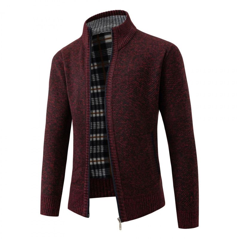Men's Fleece-Lined Knit Cardigan With Stand Collar - Warm Winter Pullover For Business Casual & Autumn Outfits (Multiple Colors & Sizes)_viptrois.com