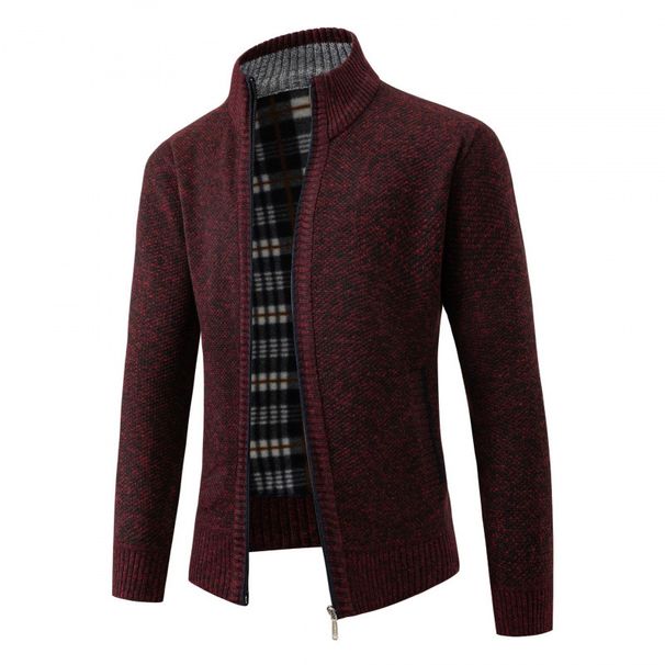 Men's Fleece-Lined Knit Cardigan With Stand Collar - Warm Winter Pullover For Business Casual & Autumn Outfits (Multiple Colors & Sizes)_viptrois.com