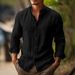 Men's Clothing Long Sleeved Light Mature Casual Solid Color Stand Up Collar Button Down Casual Shirt_viptrois.com