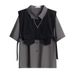 Men's Clothing Dark functional workwear men's summer loose shirt hip hop short sleeved shirt set with vest suit_viptrois.com