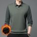 2024 New Clothing Men's Fleece-Lined Thickened Two-Piece Collar Knitted Long Sleeve Winter Casual Base Shirt_viptrois.com