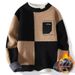 Pure Foreign Trade Winter New Pullover Round Neck Color Block Long Sleeve Fleece Lined Thickened Sweater Trendy Men's Warm_viptrois.com