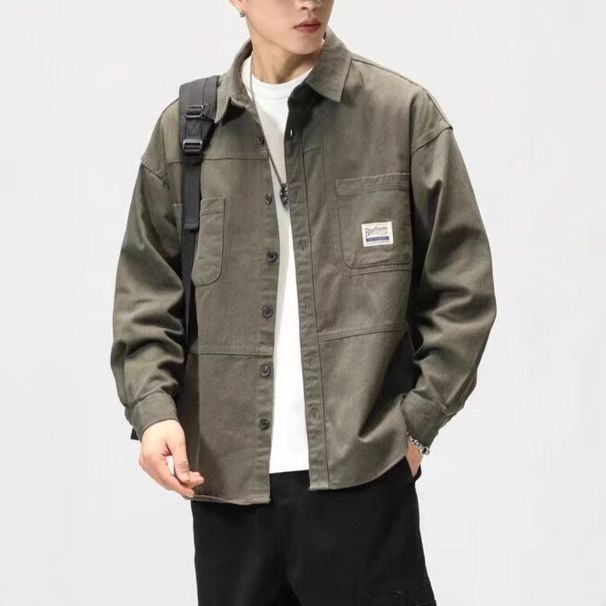 High quality spring and autumn workwear, pure cotton jacket, men's cardigan, loose oversized casual long sleeved shirt_viptrois.com