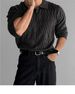 Men's Oversized Knit Polo Shirt V-Neck Long Sleeve Business Casual T-Shirt Lightweight Stretch Fabric Black White Navy Gray S-2XL_viptrois.com