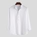 Men's Casual, Solid-Color Long-Sleeved Shirt With A Stand-Up Collar For Autumn 2026 A Simple, Loose-Fitting Cotton Shi_viptrois.com