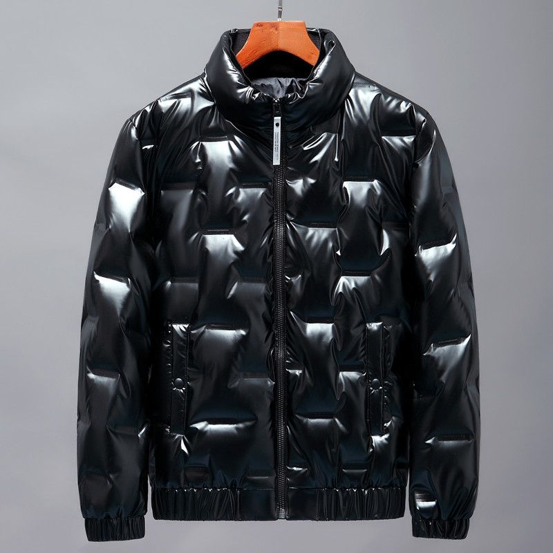 Men's Slim Fit Short Puffer Jacket With Shiny Finish - Lightweight Winter Coat, Stand Collar, Stylish & Warm For Casual Wear_viptrois.com