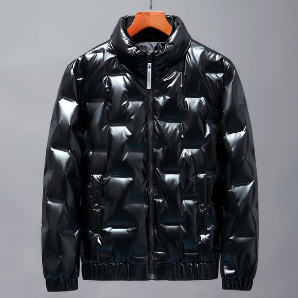 Men's Slim Fit Short Puffer Jacket With Shiny Finish - Lightweight Winter Coat, Stand Collar, Stylish & Warm For Casual Wear_viptrois.com