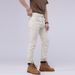 Stretch white casual pants for men patchwork denim petite trousers_viptrois.com