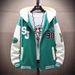 Youth Baseball Jacket – Unisex Zip-Up Hooded Windbreaker With Color Blocking (Black/Green, M-3XL)_viptrois.com